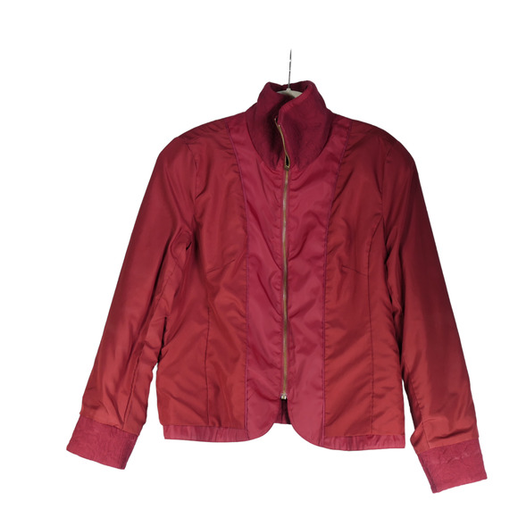 Coldwater Creek Jacket Blazer Womens Size 16 Dark Red Mixed Media Zip Pockets - Picture 1 of 9